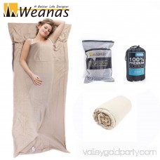 WEANAS 2 Person Lightweight Warm Roomy Combed Cotton Sleeping Bag Liner, Double Travel Sheet Sleep Sack, Rectangular 86.6 X 63, Comfortable, for Travel, Youth Hostels, Picnic (Olive Green)